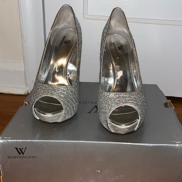 Silver Sparkle Peep-Toe Heels - Picture 2 of 3